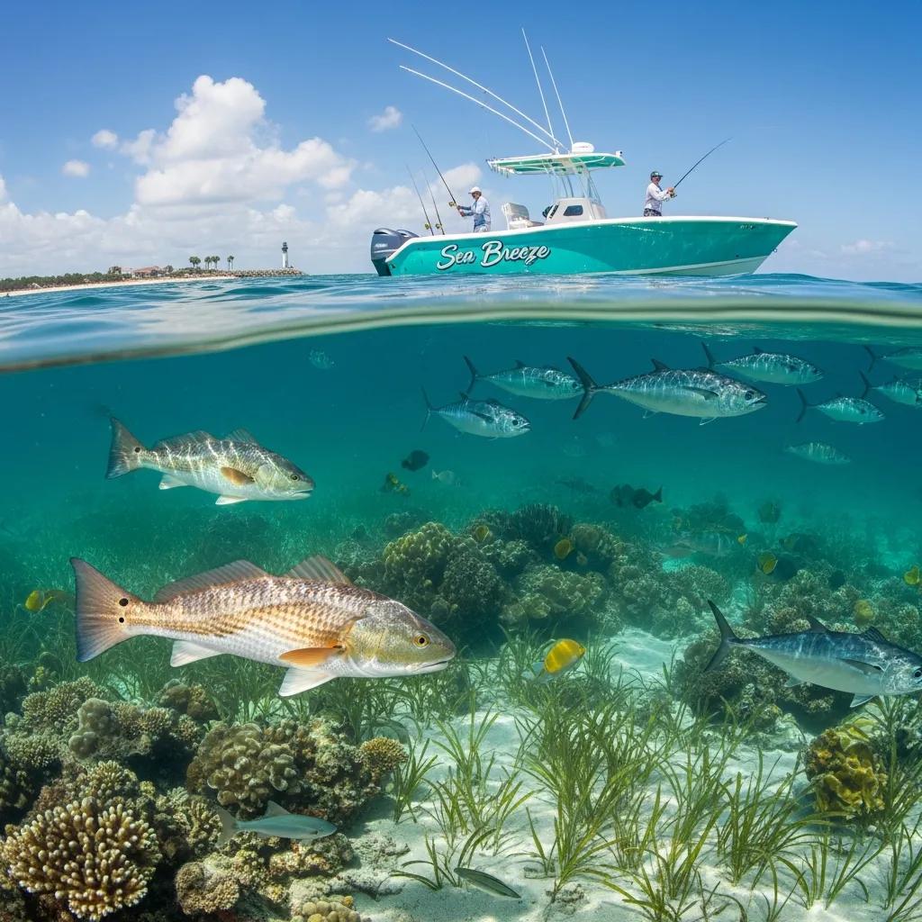 Underwater view showing seasonal fish species common around Myrtle Beach